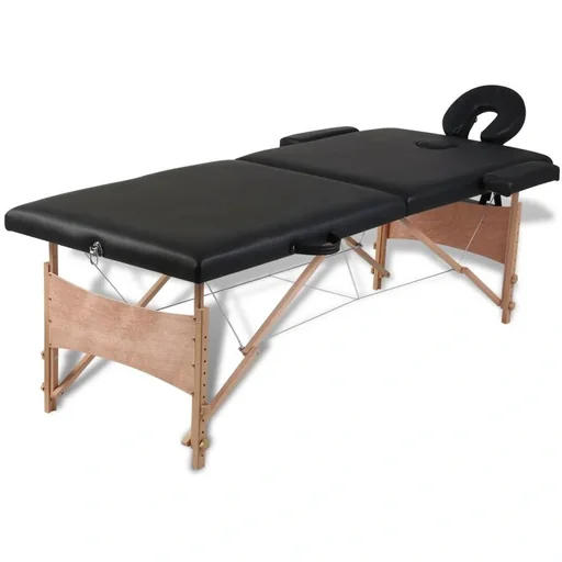 "Klappbare Massageliege 2 Zonen mit Holzrahmen (schwarz) image"