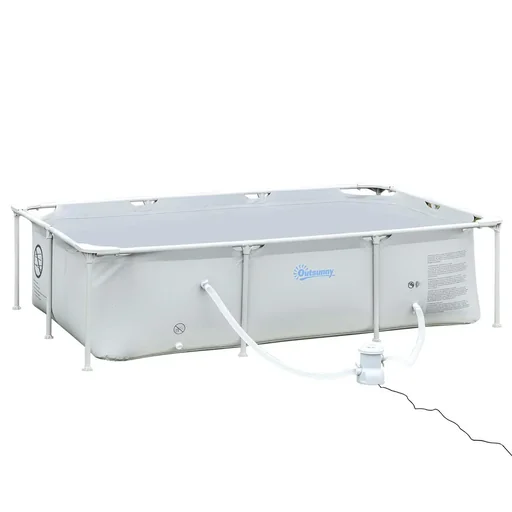 "Rahmenpool mit Schlauch Draht Swimmingpool Schwimmbad Ablassventil für sauberen Wasser 1000D PVC Stahl Grau 252 x 152 x image"