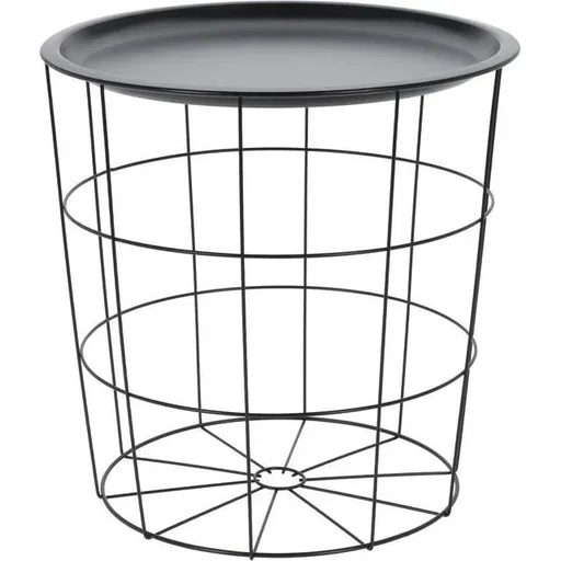 "Beistelltisch - Korb mit abnehmbarer Platte - Metall - D40 x H40 cm - Weiß image"