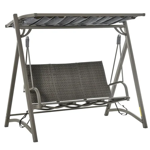 "3-Sitzer Rattan Hollywoodschaukel Gartenschaukel mit verstellbares Sonnendach Schaukelbank Aluminium Braun+Grau197 x 122 image"