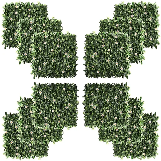 "12 Stück künstliches Pflanzenwand Hecke 50x50 cm UV-Schutz Sichtschutz Rhododendronblätter Design Heckenpflanze für Gart image"