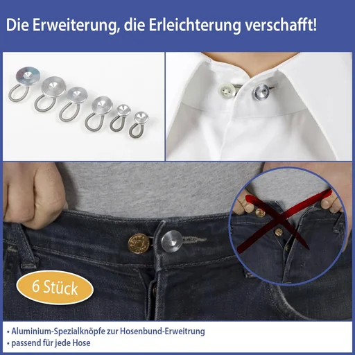 "Wunderknöpfe, Bunderweiterung aus Metall, 6-teilig, Silberfarben image"