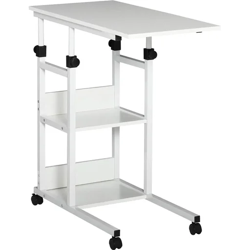 "Beistelltisch Couchtisch mit Rollen, Nachttisch für Esszimmer Wohnzimmer, höhenverstellbar, 2 untere Regale, E1 Spanplat image"