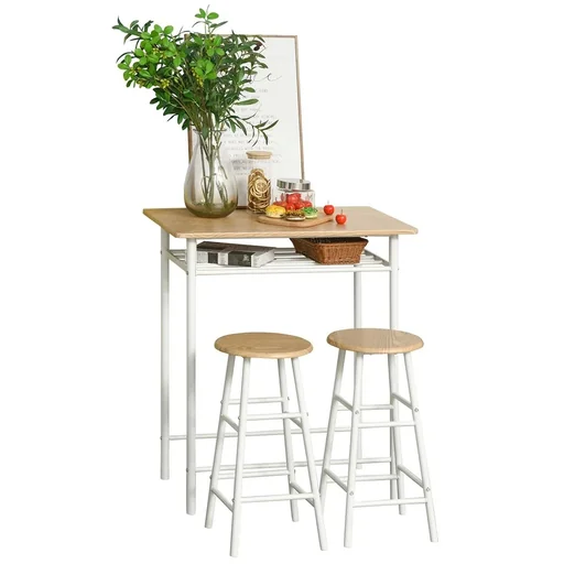 "Bartisch mit Stuhlset mit rutschfester Fußmatte Küchentisch und Stühle Stehtisch und Barhocker mit Lagerregal MDF-Platte image"