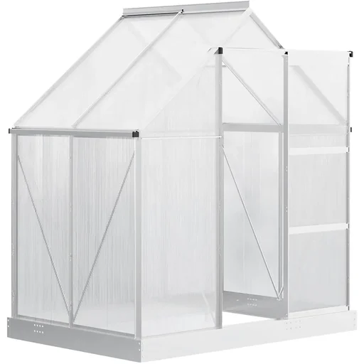"Aluminium Gewächshaus Gartenhaus mit Fenster Tür 193 x 126 x 205 cm 2,5 Pflanzenhaus inkl. Fundament Treibhaus Tomatenh image"