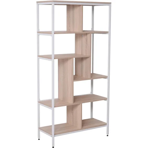"Bücherregal Holzregal Standregal Büroregal Aufbewahrungsregal Dekoregal 9 x Würfel Natur+Weiß 80x35x160cm image"