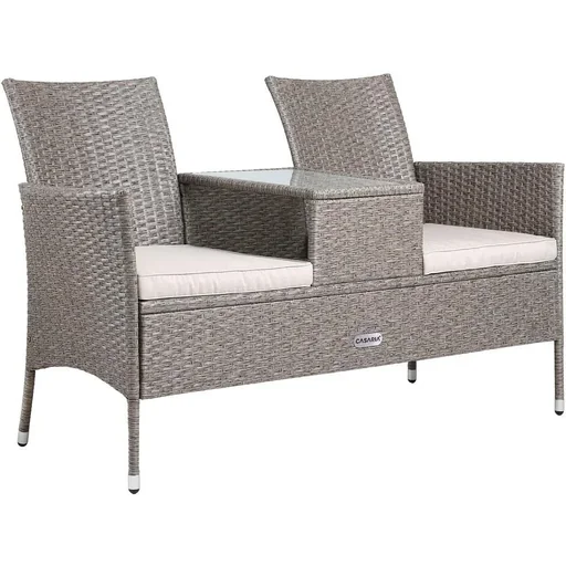 "Gartenbank / Love Bench mit Box / Tisch mit Sitzkissen 143x64x87cm - Grau image"