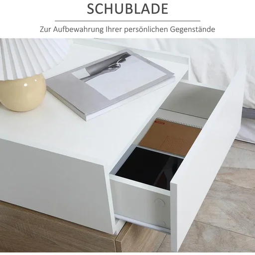 "Nachttisch mit Schublade Nachtschrank stapelbar Schubladenschrank Schlafzimmer Nachtkommode Spanplatte Weiß+Natur 50 x 4 image"