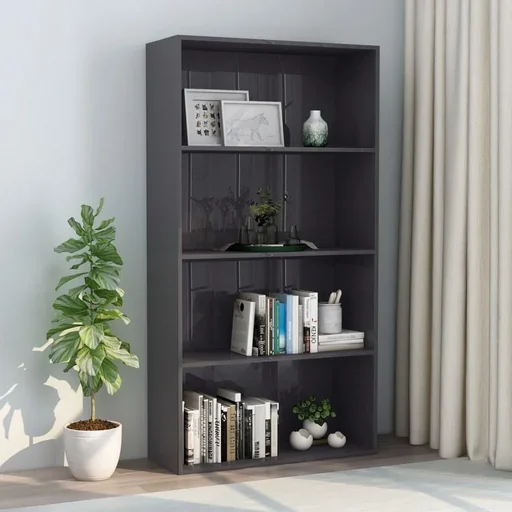 "Bücherregal 4 Fachböden 80x30x151,5 cm Spanplatte hochglänzend grau image"