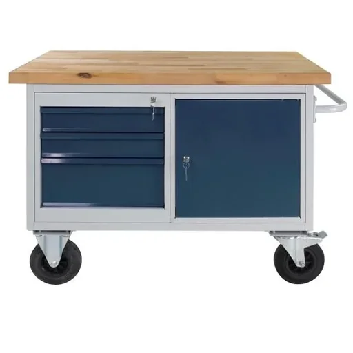 "Tischwagen Etagenwagen RAL7035/7016 - 3 Schubladen, 1 Tür, 1 Ablage, B1300xT600xH827mm image"