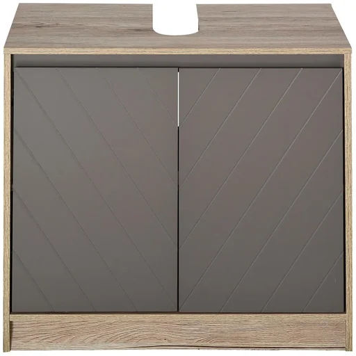 "Waschbeckenunterschrank Badschrank Badmöbel mit 2 Türen Unterschrank MDF Grau+Eiche 60 x 30 x 59,8 cm image"