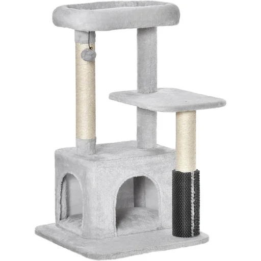"Kratzbaum Katzenbaum mit Massageecke Katzenhöhle Spielball Katzenkratzbaum Sisalseil-Kratzstangen Hellgrau 48 x 48 x 80 image"