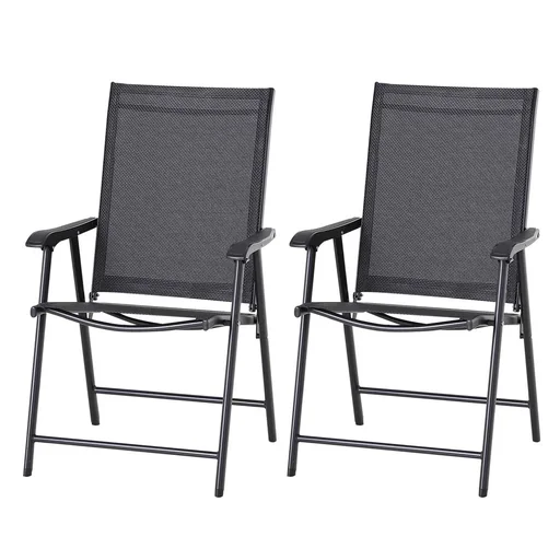"Klappstuhl mit Armlehne 2er-Satz Campingstuhl Metall Schwarz image"