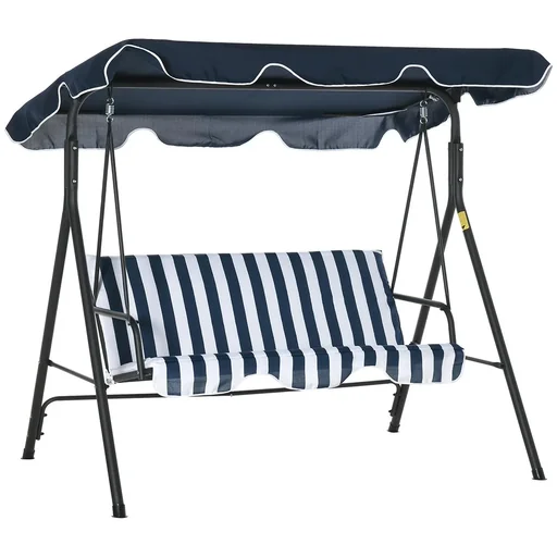 "Hollywoodschaukel Gartenschaukel Schaukelbank 3-Sitzer mit Dach Stahl Blau+Weiß 172 x 110 x 153 cm image"