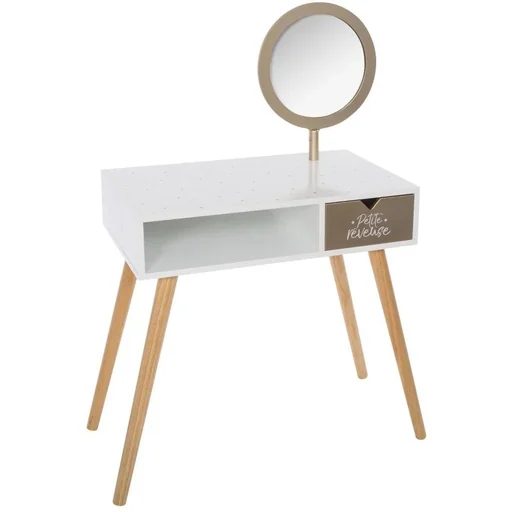 "Frisiertisch mit Spiegel und Schublade - weiß/gold - 56x32x92 cm image"