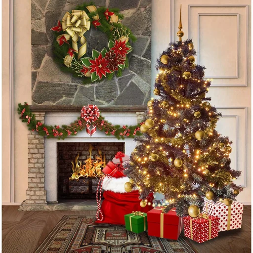 "Schwarzwälder Weihnachtsbaum-Paket 150cm Gold + Weihnachtskugeln + Weihnachtslichter + Weihnachtsgirlande + Pik image"