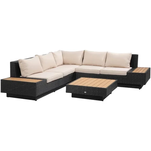 "Luxus-Gartenset mit Regalen 4-teilig PE Rattan Schwarz image"
