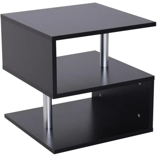 "Beistelltisch Couchtisch Sofatisch 3 x Fach Spanplatte + Alulegierung Schwarz 48 x 48 x 48 cm image"