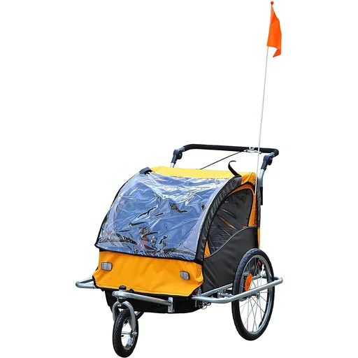 "Fahrradanhänger Kinder Orange-Kaffeebraun 2 in 1 Jogger image"