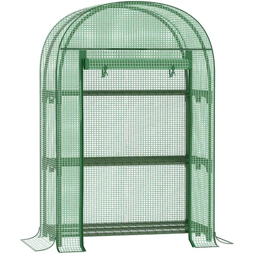 "Foliengewächshaus Balkon mit 3 Regalen Mini-Gewächshaus Tomatenhaus Pflanzenhaus Frühbeet Metall grün 80 x 49 x 120 cm image"