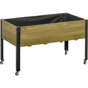 Hochbeet mit Rädern Pflanztisch Blumenkasten mit Abfluss Massivholz Vliesstoff Hellbraun 120 x 60,5 x 66 cm