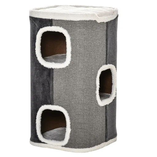 "Katzenkratzbaum Katztonne 3 Ebenen Katzenbaum Kletterbaum für Katzen Katzenmöbel Spanplatte samtartiges Polyester Sisal image"