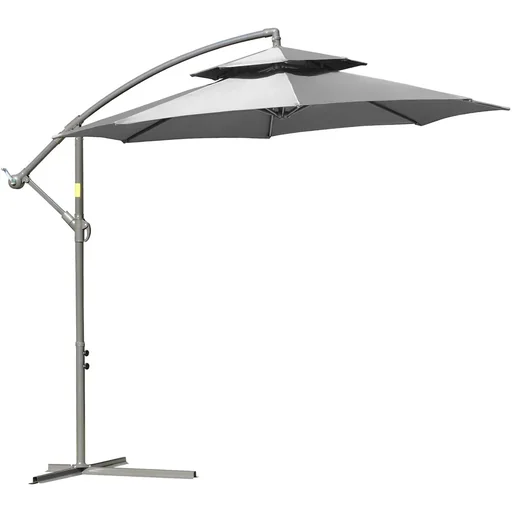 "Sonnenschirm Ø2,67 x 2,7 m Doppelt überdachter schwingender Sonnenschirm Kreuzfuß Stahl Outdoor Polyester Stahl Hellgrau image"