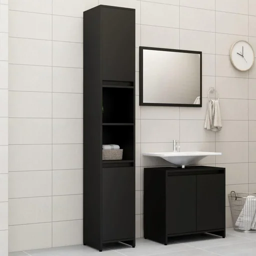 "3-teiliges Badmöbel-Set aus Spanplatte schwarz image"