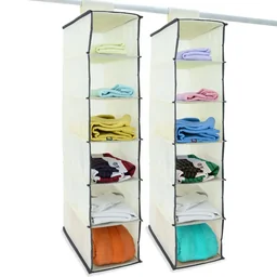 2x Garderobenbügel mit 6 Fächern in beige/anthrazit