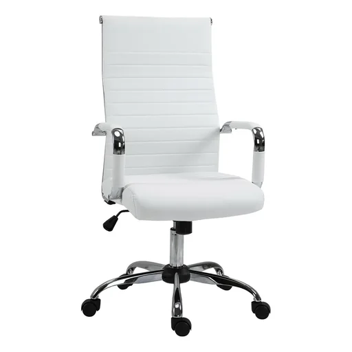 "Bürostuhl Gaming Drehstuhl Chefsessel Wippfunktion höhenverstellbar gepolstert ergonomisch PU-Leder Schaumstoff Weiß 54 image"
