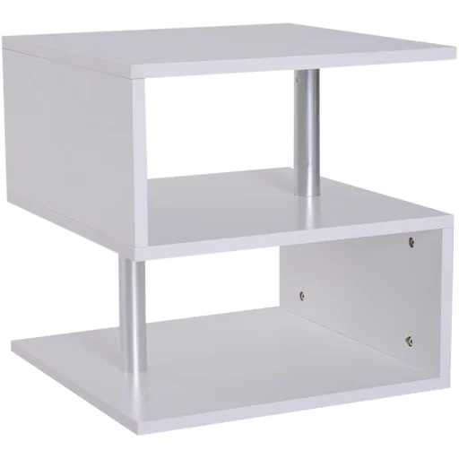 "Beistelltisch Couchtisch Sofatisch 3 x Fach Spanplatte + Alulegierung Weiß 48 x 48 x 48 cm image"