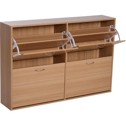 "Schuhkipper Schuhschrank Schuhständer Schuhregal mit 4 Klappen 16 24 Paar Spannplatte Natur 120 x 24 x 81 cm image"