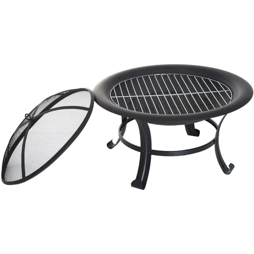"Feuerschale mit Grillrost Funkenschutz 74cm Schwarz image"