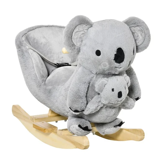 "Schaukelpferd Plüsch Schaukeltier Babyschaukel mit Koala-Rufen Spielzeug für 18-36 Monaten Koala-Design Plüsch Holz Grau image"