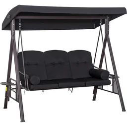 3-Sitzer Hollywoodschaukel mit Sonnenschirm Schwarz 116 x 206 x 183 cm