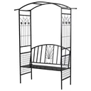 Pflanzbogen mit Bank Sitzbank Torbogen Rankgitter Rankhilfe Garten Bogendach Metall Schwarz 152 x 58 x 207 cm