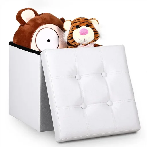 "Klappbarer Hocker mit Ablage weiß 38x38x38 cm image"