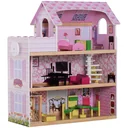 Kinder Puppenhaus Puppenstube Barbiehaus Dollhouse 3 Etagen mit Möbeln L60 x B30 x H71