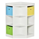 Kinderregal Eckregal mit 3 Aufbewahrungsboxen Kinderzimmer Spielzeugablage für 3-12 Jahre Kinder Weiß 57,4 x 57,4 x 94 c