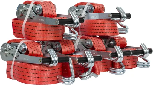 "Zurrgurte mit Ratsche, 7-teiliges Set, 50 mm Gurtbreite, 2000/4000 daN, Festende 0,3 m / Losende 7,7 m lang, Spitzhaken image"