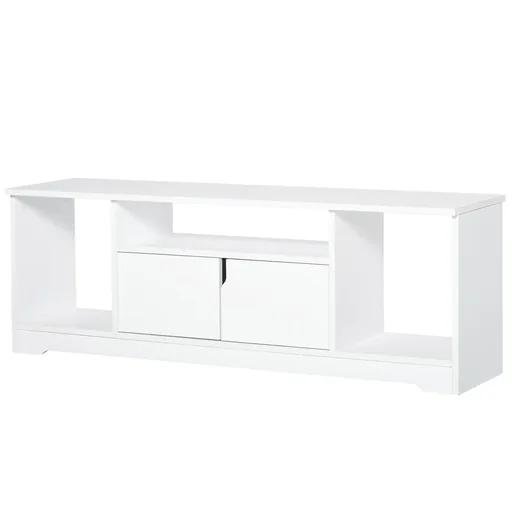 "TV-Ständer, TV Schrank, TV-Kommode, Moderner Fernsehtisch mit Schrank und Offene Regale, Spanplatte, Weiß, 120 x 30 x 41 image"