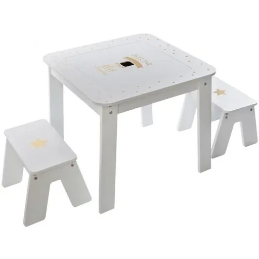"Kindertisch mit 2 Hockern - Weiß - 57x57x51 cm image"