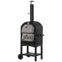 2-In-1 Pizzaofen Outdoor mit Rollen 3-Tier Holzbackofen für BBQ Stahl Schwarz+Silber 63 x 54 x 161 cm