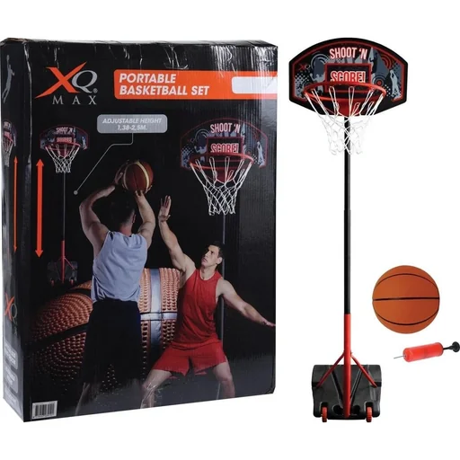 "XQ Max Basketball-Set - Basketball-Standard - Verstellbar von 1,38 m bis 2,5 m - Ø 45 cm - Schwarz/Orange - Metall image"