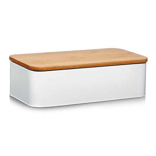"Brotkasten mit Bambusdeckel, Metall, matt weiß image"