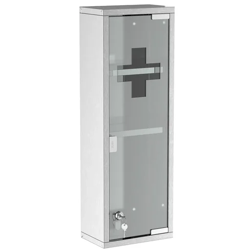 "Medizinschrank Arzneischrank Erste-Hilfe-Schrank mit Schloss 3 Fächer Mattglas 430 Edelstahl+gehärtete Glastür Silber 20 image"