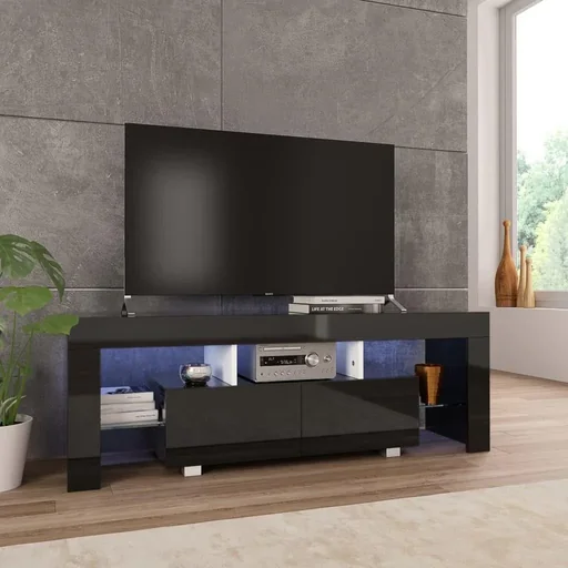 "TV-Schrank mit LED-Lampe 130x35x45 cm Hochglanz schwarz image"