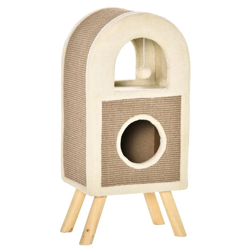 "Kratzbaum Katzenhöhle mit kratzbrett Spielbällen katzenbett Kratzmatte mehrstöckig Spanplatte Plüsch Sisal Kaffee 40 x 3 image"