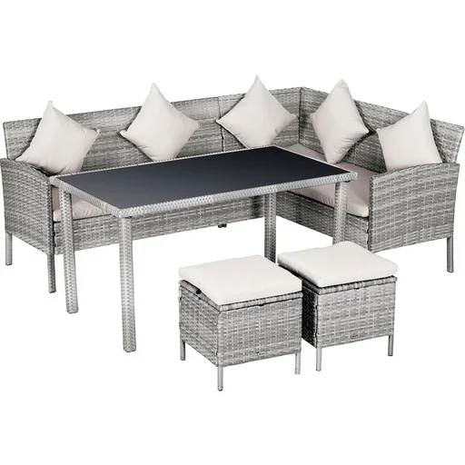 "5-tlg. Gartenmöbel Set, Rattan Sitzgruppe mit Fußhocker, Metall, Grau, 134 x 60 x 75 cm image"