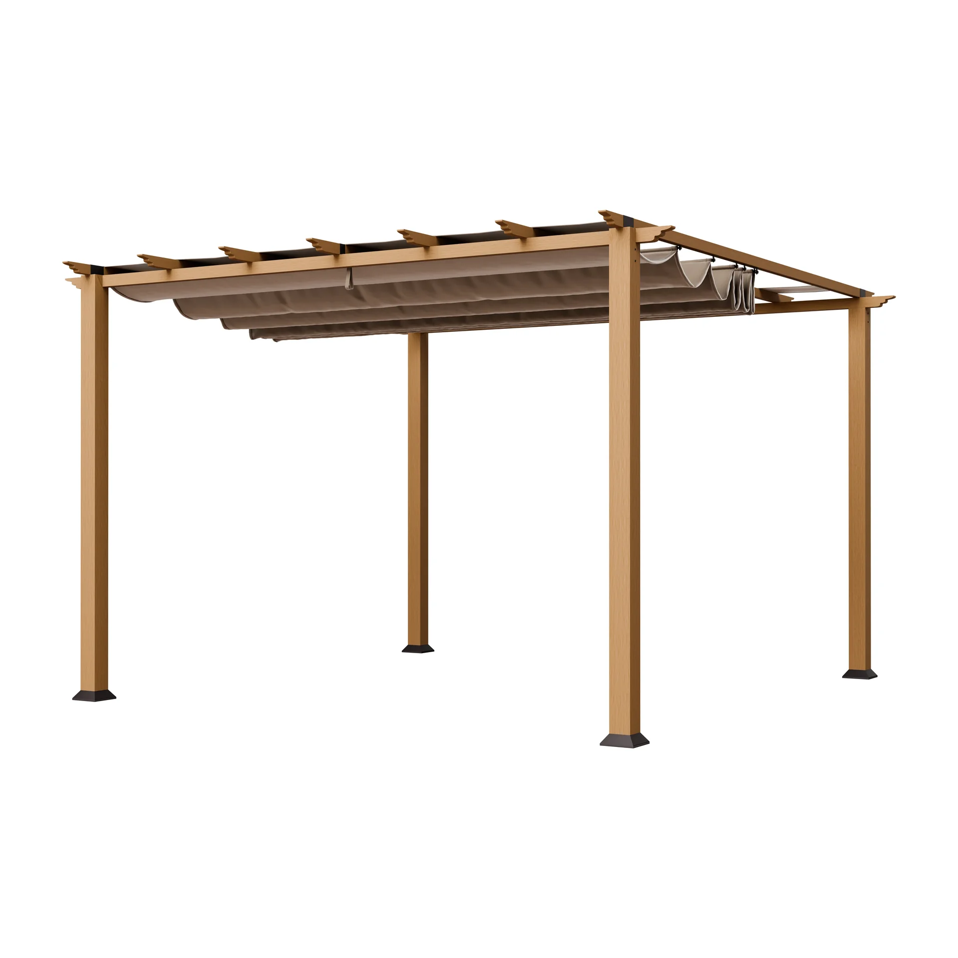 "Paragon Outdoor Pergola Florida 350×350×235 cm Aluminium Holzoptik – inkl. verstellbarem Sonnensegel image"